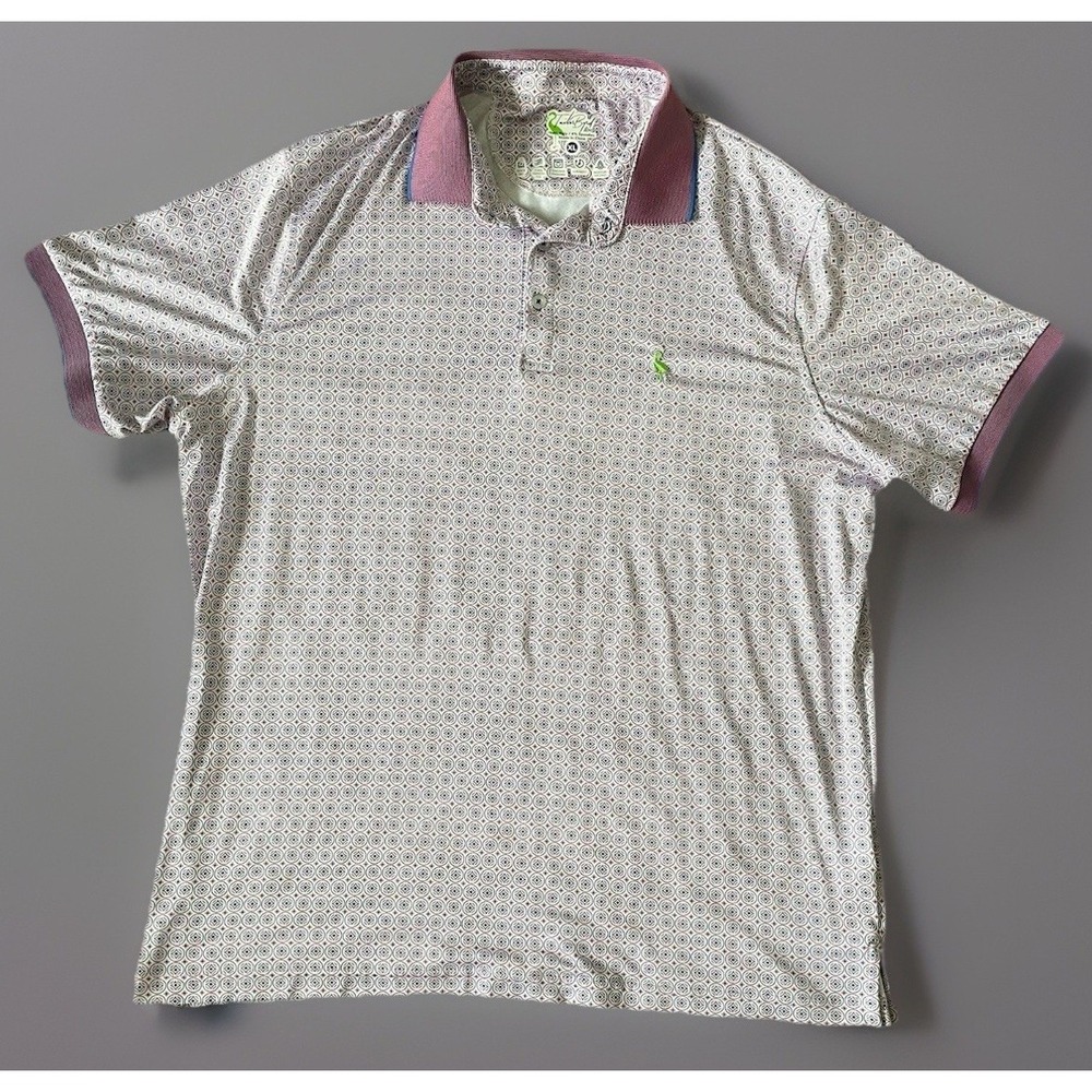 Tailorbyrd Golf Short Sleeve Polo Shirt Pink Geometric Embroidered Logo XL JBHS